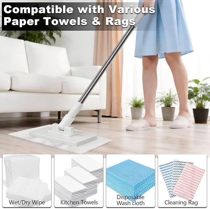 2 PCS Snap Grip Mini Mop Set with 36in Handle &amp 10 PCS Reusable Cloths Convenient Cloth Changing Mini Mop Automatic Gripping or Releasing 360° Rotating Head for Wet &amp Dry Cleaning Corners