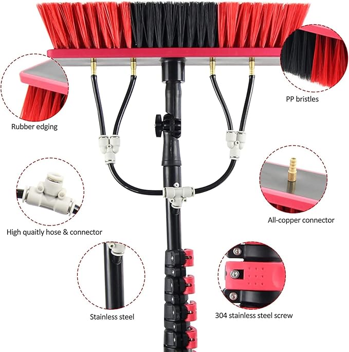 Window Cleaning Pole Water Fed Telescopic Brush Extendable Cleaner Conservatory Roof Cleaning and Washing Tool 18FT/5.4M