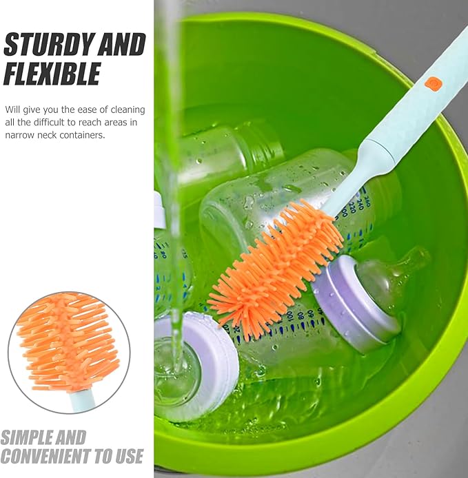 MERRYHAPY Electric Silicone Bottle Brush Set with 360° Detachable Cleaning Head Electric Glass Cup Cleaner for Feeding Bottles Blue 3pcs Kit for Home and Travel