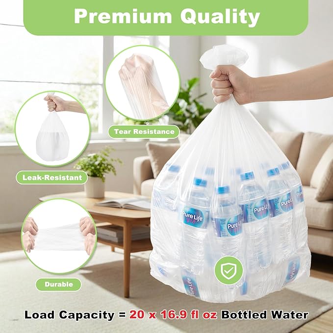Delxo 4 Gallon Small Trash Bags 2000 Count Bulk 17.7 x 19.6 Clear Unscented Bathroom Trash Bags 0.48 Mil Thick Tear-Resistant Small Garbage Bags for Bathroom Office &amp Commercial Use