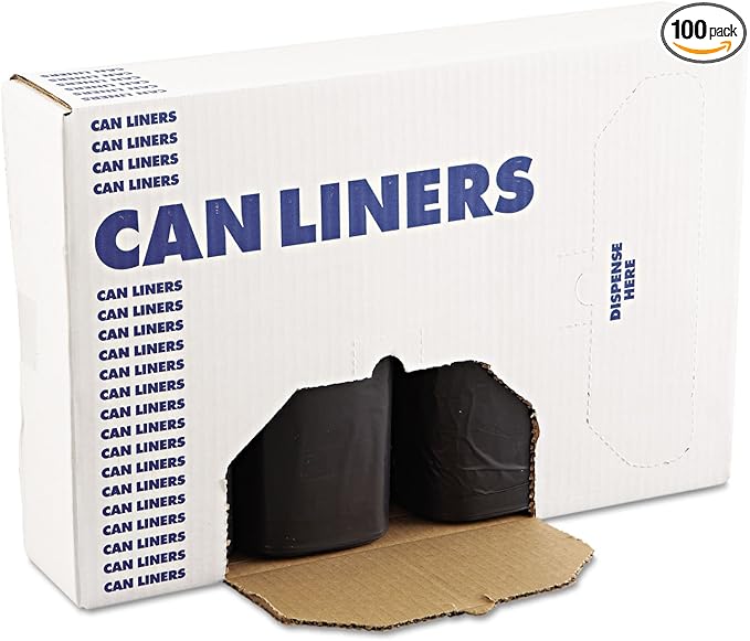 Boardwalk 519 SH-Grade Repro Can Liners 38x58 60gal 1.2mil Black 10 Bag/Roll 10 Roll/CT