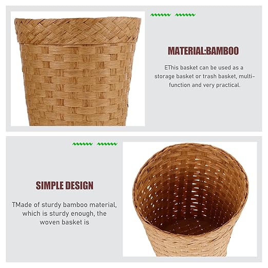 IMIKEYA Wicker Waste Paper Basket Small Woven Basket Desktop Trash Can Wastebasket Decorative Waste Bin Round Garbage Can Rubbish Basket for Bedroom Bathroom Office Home