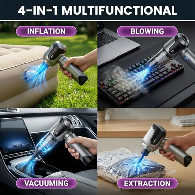 Handheld Vacuum Cleaner 22000Pa Powerful Car Vacuum Cleaner Cordless Lightweight Mini Car Hoover Rechargeable Portable Air Duster for Car Home Kitchen