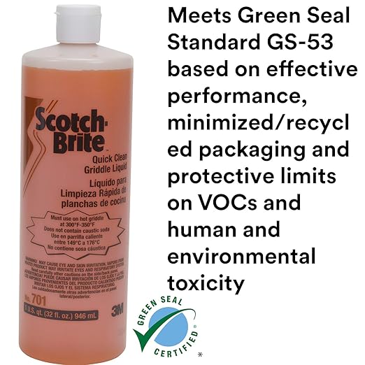 3M H-701-32OZ Scotch-Brite Griddle Cleaning Quick Clean Liquid 701 4 Quarts Heavy Duty Cleans in 3-5 Minutes For Baked On Food and Cooking Oils Use on Hot or Cool Griddle