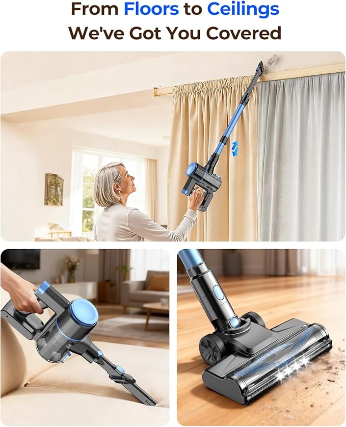 N8 Cordless Vacuum CleanerLightweight Stick Vacuum with Powerful Suction2200mAh Battery40 Mins RuntimeSelf-StandingRechargeable Vacuum Cleaners for Home Hardwood Floor Carpet Pet Hair (Ocean)