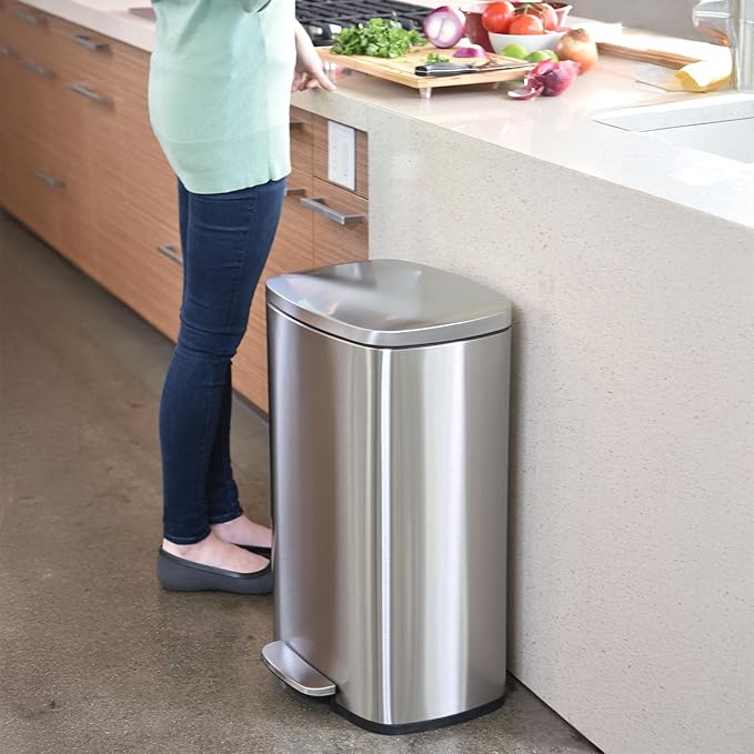 iTouchless 13.2 Gallon SoftStep 2.0 Kitchen Trash Can with AbsorbX Odor Absorber Large Stainless Steel Step Pedal Garbage Bin with Next Gen Quiet Close Lid Technology for Home Office Business Garage