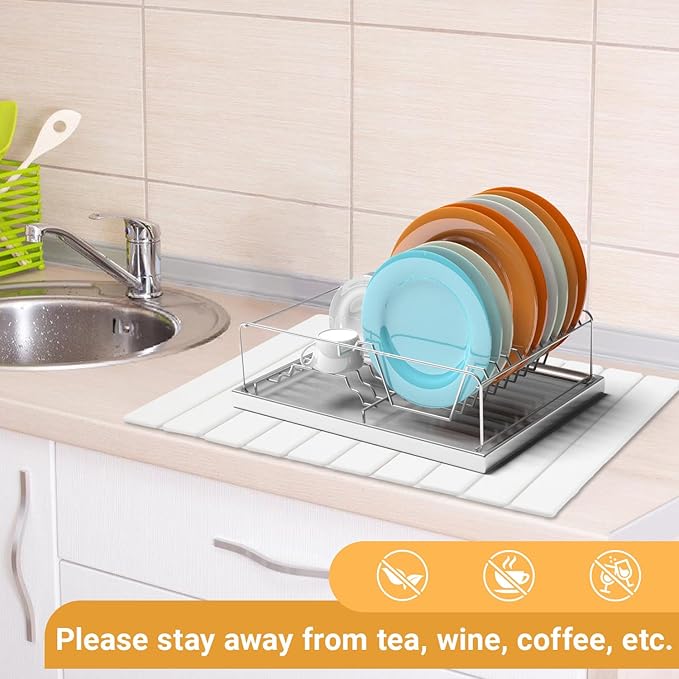 Large Stone Drying Mat Diatomite Dish Drying Mat Dish Mat Drying Kitchen Mat - Storable &amp Anti-Slip for Kitchen Square White 24x16
