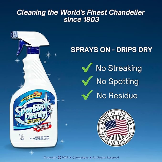 Sparkle Plenty Chandelier Cleaner Drip Dry Spray No Wipe Bundle - Silk Plant Cleaner Spray No Wipe - Dust Cleaning Supplies for Fake Plant Artificial Flower Shower Glass or Window Screen (32 oz)