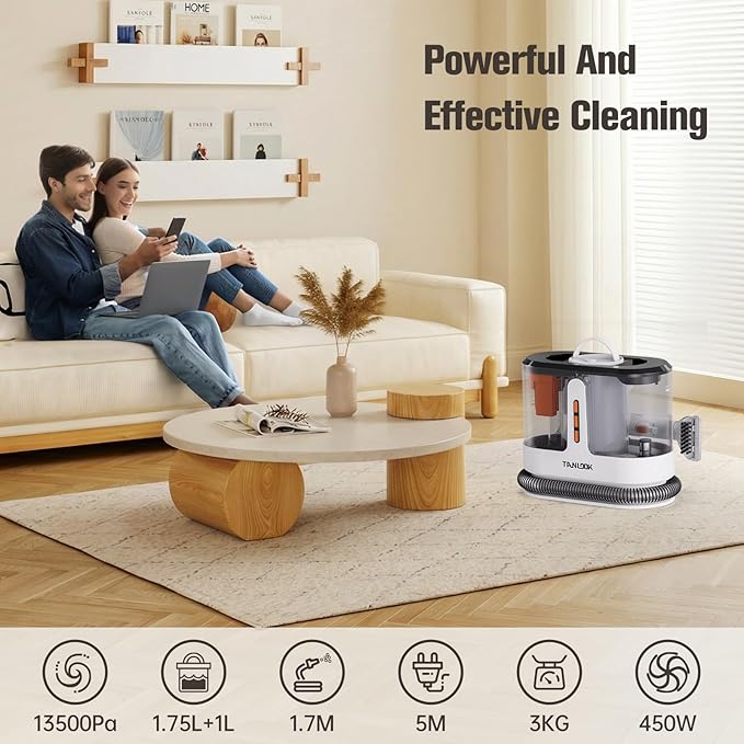 Portable Carpet Cleaner Machine with 18Kpa Powerful Suction Self-Cleaning Upholstery &amp Spot Cleaner for Pet Stains Car Couch &amp Rug with Cleaning Tools