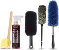 Mr. Detroit - 5pc Car Cleaning Kit with Wheel Brushes and Cleaner Drill Wheel Brushes Long Handle Cleaning Brush Wheel Cleaning Tool for Cars Rims Trucks Brakes and Any Other Narrow Spaces