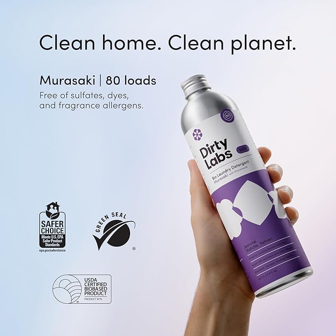 Dirty Labs | Murasaki Scent | Bio-Liquid Laundry Detergent | 80 Loads (21.6 fl oz) | Hyper-Concentrated | High Efficiency &amp Standard Machine Washing | Nontoxic Biodegradable | Stain &amp Odor Re