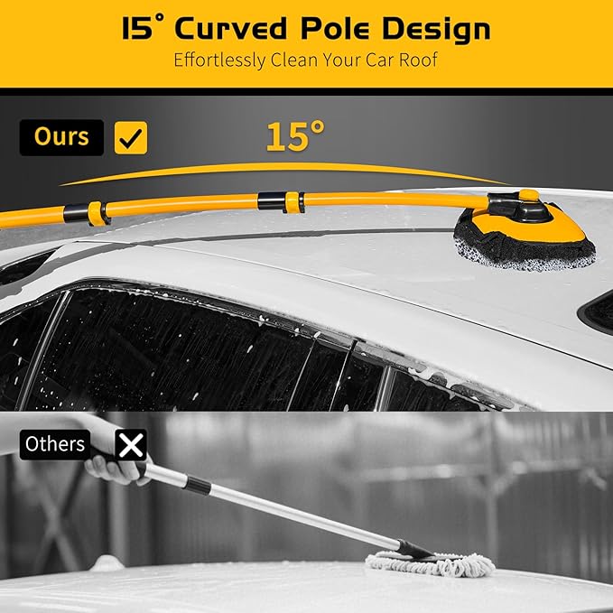 Ordenado 15°Curved Car Wash Brush with Long Handle 43 Car Cleaning Brush with Extension Pole Microfiber RV Wash Mop Scratch-Free Exterior Washer Mop for Washing Roof Truck Camper SUV Caravan Boat