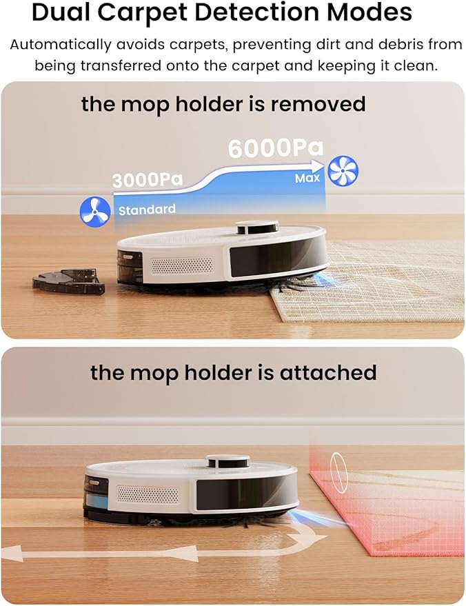 Lefant LiDAR Robot Vacuum and Mop 75-Day Self-Emptying 6000Pa Strong Suction Customized Cleaning Multi-Floor Mapping 130 Min Runtime 2.4G/5G WiFi/Alexa/APP/iWatch M2L Plus