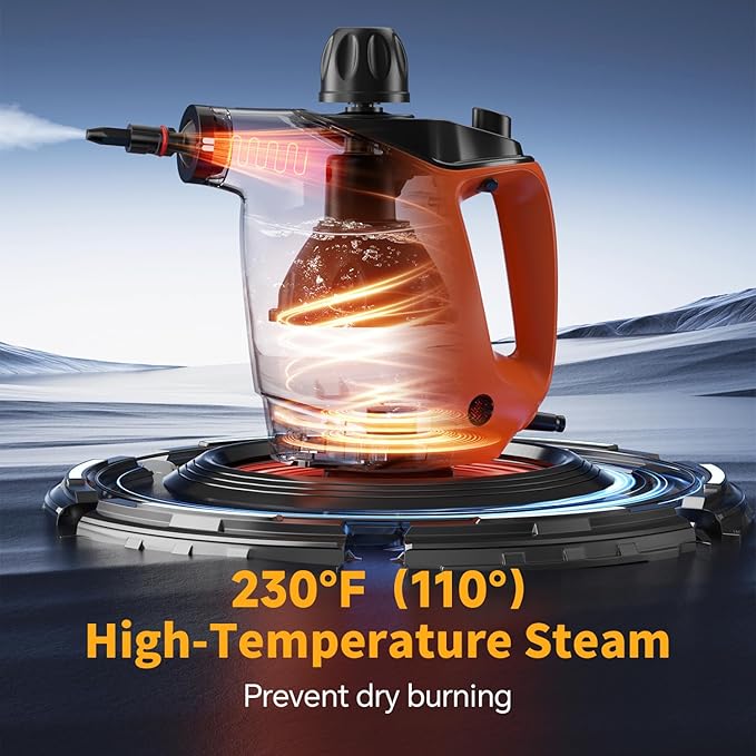 Handheld Steam Cleaner Steam Cleaner with 16 PCS Accessory &amp Safety Lock 500ML Capacity Multi-Surface Deep Cleaning for Home Car Bathroom Grout Floor Window (Orange)