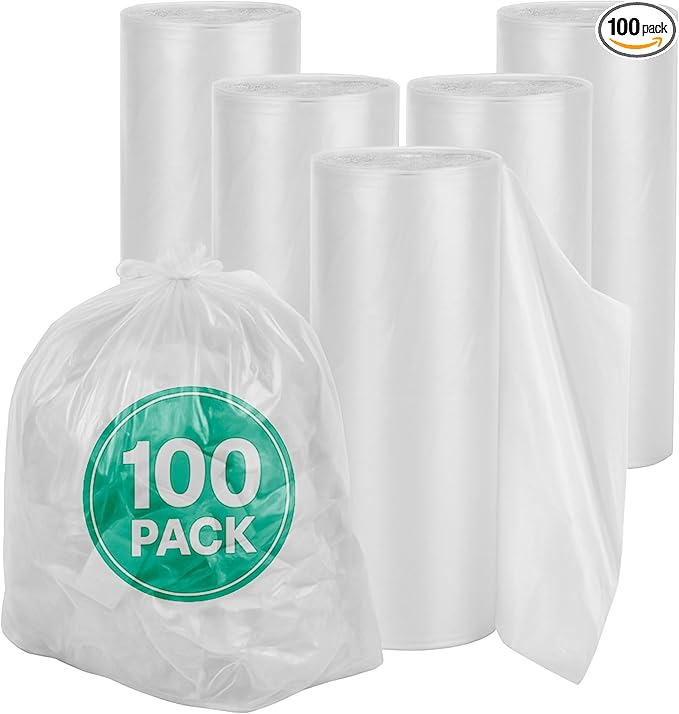GREEN LIFESTYLE Easy Grab Trash Bags 55-60 Gallon (100 Count) - Super High Density Rolls (Heavy Duty Can Liners Garbage Bags Bulk Contractor Bags with 50 55 60 Gallon Capacity) (Transparent)