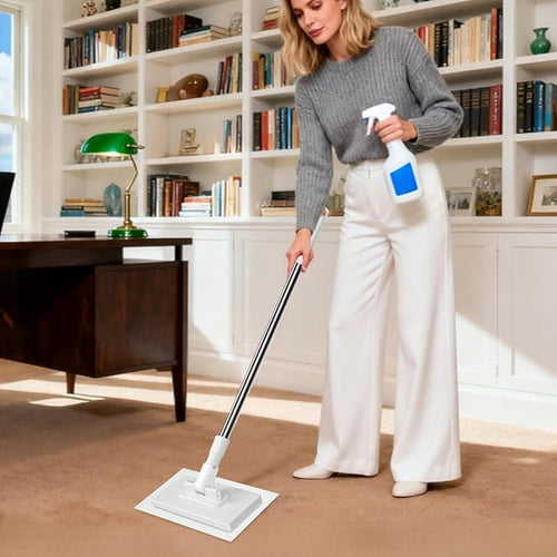 2 Set Disposables Dust Mops with 20 Reusable Cloths 100x16x8cm Automatic Fabric Clamp Lazy Mop 360° Rotatable Detachable Press Flat Mop Portable Face Towel/Wipes Cleaner for Floor Bathroom Kitchen
