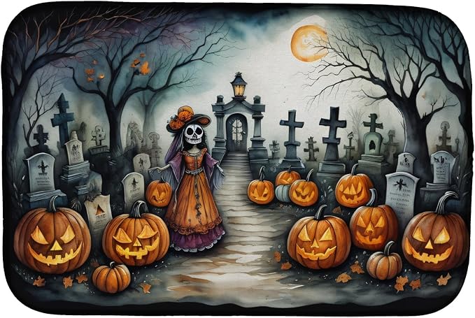 Caroline's Treasures DAC2251DDM La Catrina Skeleton Spooky Halloween Dish Drying Mat Absorbent Dish Drying Mat Pad for Kitchen Counter Dish Drainer Mat for Countertop 14 x 21 Multicolor