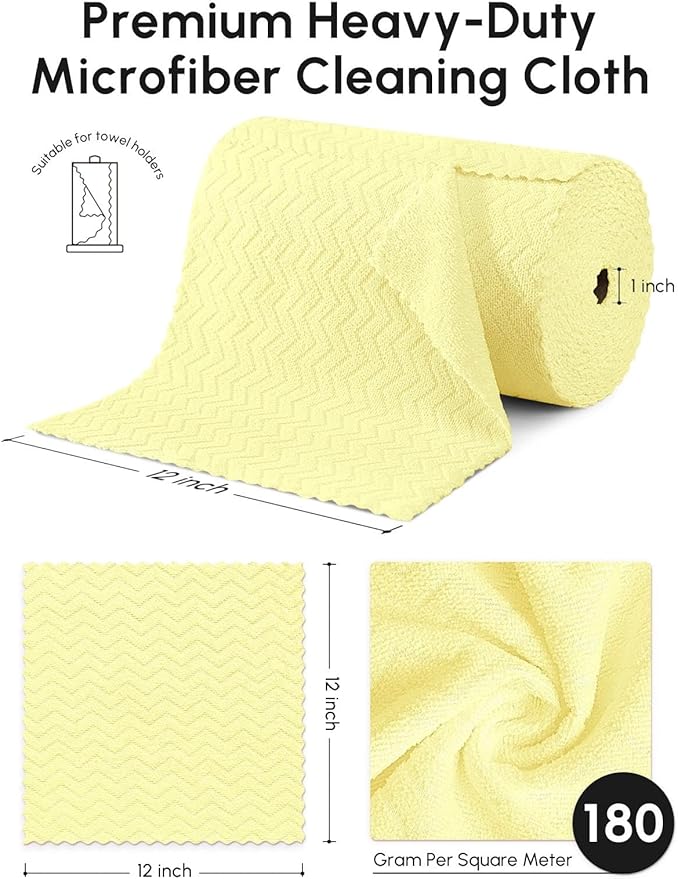 Microfiber Cleaning Cloths Roll 75 Pack Tear Away Microfiber Towels Roll 12 x 12 Lint Free Rags Reusable Cleaning Cloths Washable Scratch FreeUltra Absorbent Dish Rags(Yellow Ripple)