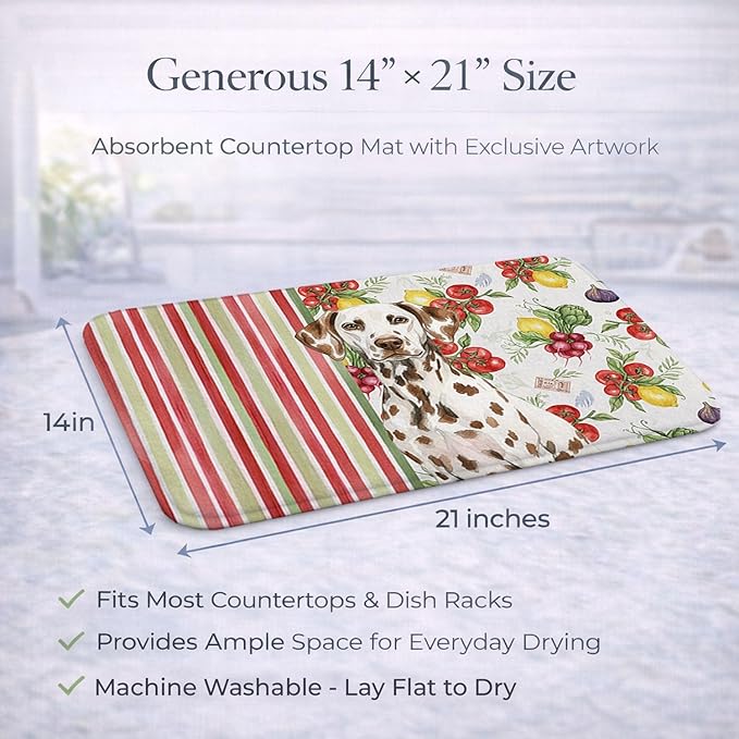 Caroline's Treasures Liver Dalmatian Vegetables Dish Drying Mat Absorbent Dish Drying Mat Pad for Kitchen Counter Dish Drainer Mat for Countertop 14 x 21 Multicolor