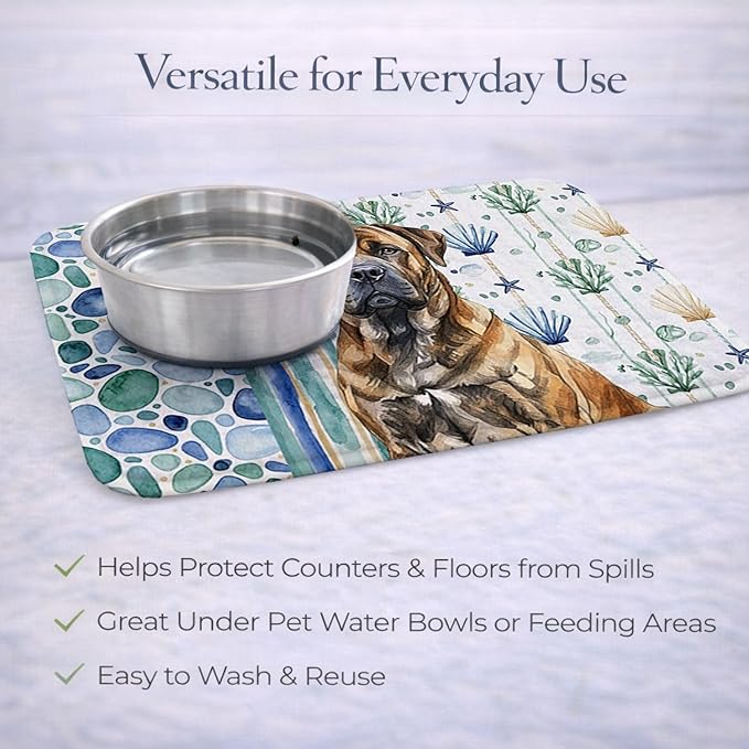 Caroline's Treasures Brindle Boerboel Coastal Sea Glass Dish Drying Mat Absorbent Dish Drying Mat Pad for Kitchen Counter Dish Drainer Mat for Countertop 14 x 21 Multicolor