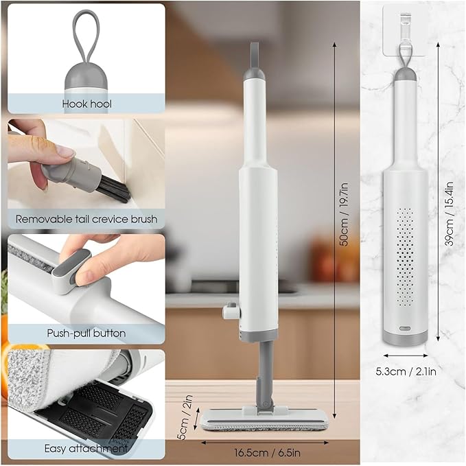 Compact Mini Mop for Kitchen Floor Cleaner Desktop Easy Storage Design for Tile and Hardwood(3 Cloths)