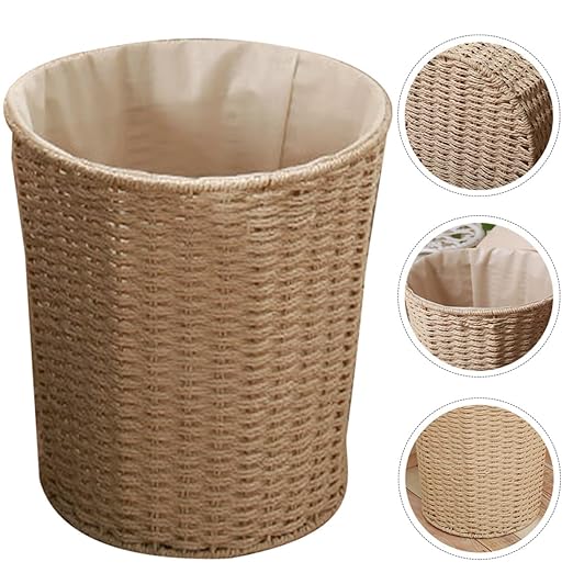 Garneck Pastoral Style Woven Rattan Storage Basket Lightweight Multi-Function Wastebasket for Bedroom Kitchen Home Organization Eco-Friendly Design