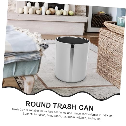 VALICLUD Round Stainless Steel Trash Can Versatile Wastebasket for Bathroom Kitchen and Office Garbage Container with Opening for Convenient Use