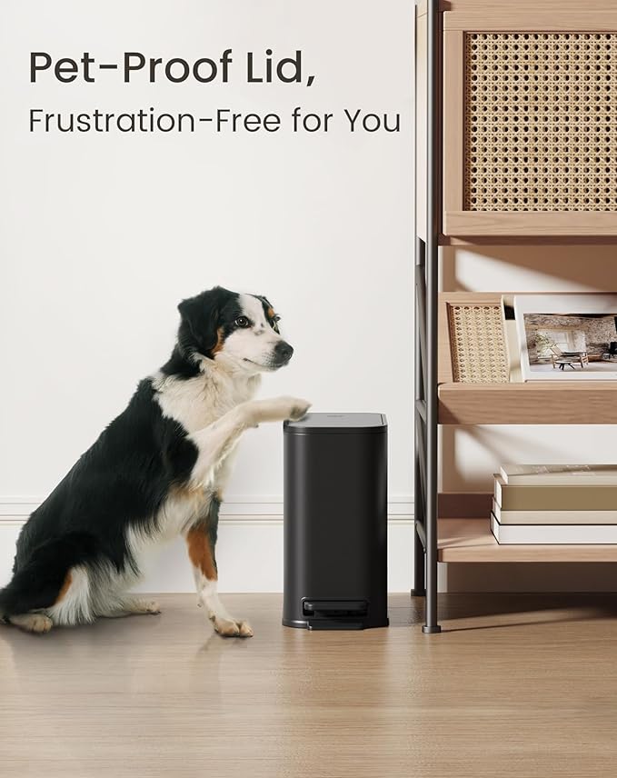 Cesun Small Bathroom Trash Can with Lid Soft Close Step Pedal 5 Liter / 1.3 Gallon Stainless Steel Garbage Can with Removable Inner Bucket Waste Basket for Bathroom Bedroom (Matte Black)