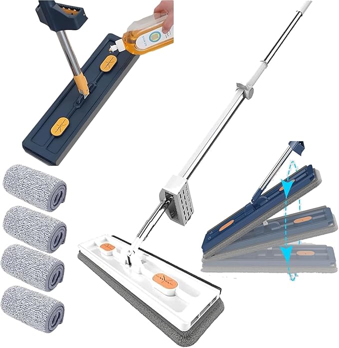 Large Flat Mop 2023 New Upgrade Style Large Flat Mop Style Stylemop Pro Self Wringing Magic for Floor Cleaning Microfiber Mops 12027(White4 Cloths)
