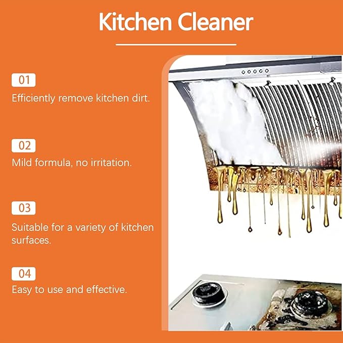 Kitchen Grease Cleaner Multi-Purpose Degreaser For Range Hood Stovetop Effective On Stubborn Oil Stains Safe For Countertops &amp Appliances(2PCS)