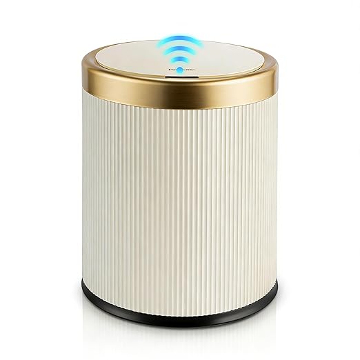 Pukomc Bathroom Trash Can with Lid3.5 Gallon Motion Sensor Waterproof Touchless Garbage Can Smart Plastic Trash Bins Suitable for Kitchen Bathroom Bedroom Living Room Office Beige