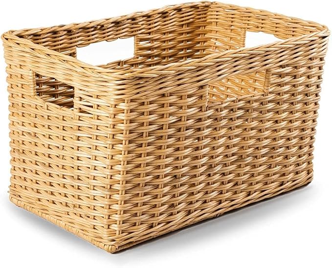 The Basket Lady Tall Rectangular Wicker Storage Basket Medium 20 in L x 13 in W x 11 in H Sandstone