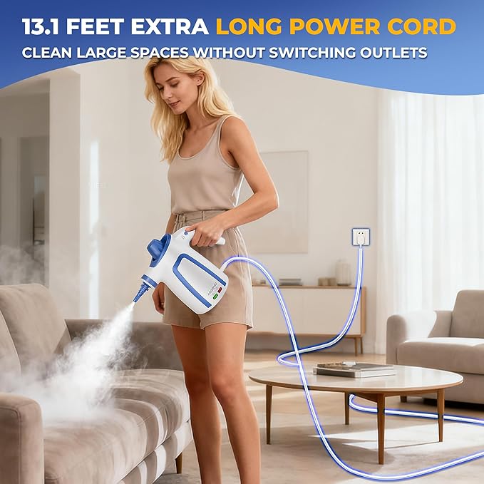 Steam Cleaner Handheld Steam Cleaner for Home Pressurized Steamer for Cleaning Carpet Floor Upholstery and Car 13ft Extra-long Power Cord &amp 11 Multi-Purpose Accessories