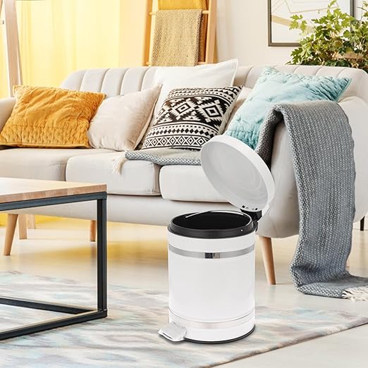 Sosoport Step-on Trash Can with Lid 5.3 Gallon Round Roman Pattern Pedal Garbage Bin Iron Industrial Style Waste Basket for Bathroom and Home Office Use