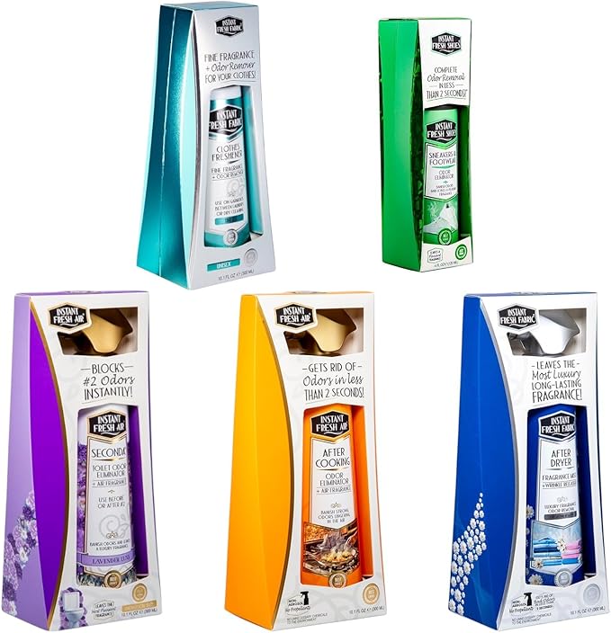 The Whole Home Freshness Set by Instant Fresh Air – 5-Pack Odor Eliminator &amp Air Freshener Sprays for Bathroom Kitchen Laundry Fabrics &amp Shoes