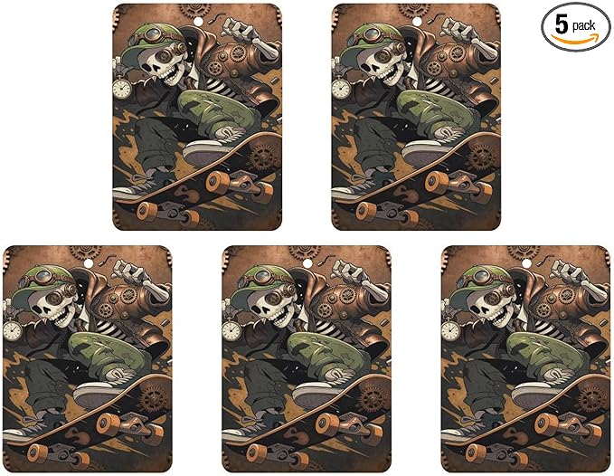 5PCS Car Air Freshener Hanging Personalized Double Sided Steampunk Skull Car Fresheners Long Lasting New Cars Scents Cute Automotive Freshies for Closets Drawers (tea)