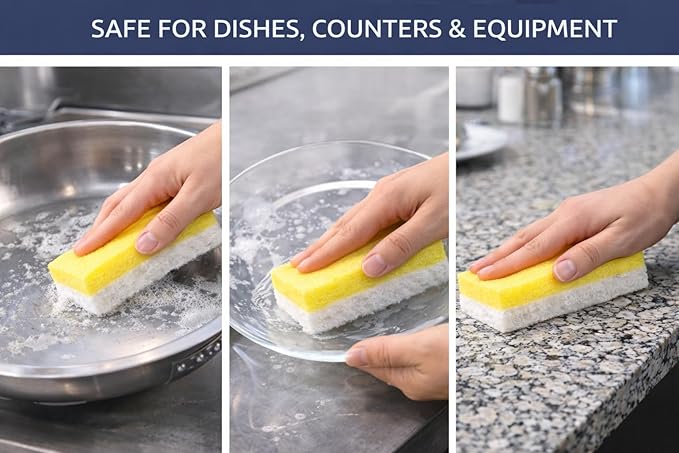Full Size Dual-Sided Cleaning Sponges – 40 Count - Yellow Foam &amp White Non-Scratch Scrub Pad – Individually Wrapped Commercial Dish &amp Surface Sponges for Kitchen Restaurant &amp Janitorial U