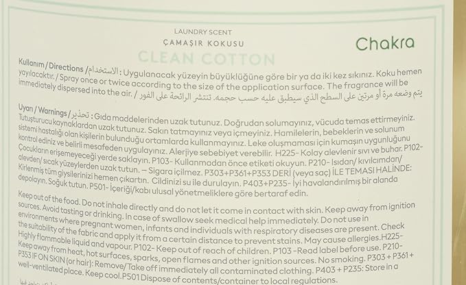 Chakra Freshener Fabric Spray - Long-Lasting Multi-Purpose Laundry Scent for Bedding Clothes &amp Home Fabric Deodorizer Luxury Room Deodorizer Linen Spray w/Trigger 33.8 fl oz Clean Cotton