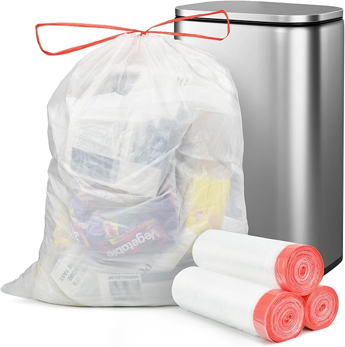 16-18 Gallon Trash Bags with Drawstring Clear Large Strong Trash Can Liners Heavy Duty Plastic Garbage Bags for Home Kitchen Office Lawn Commercial (105)