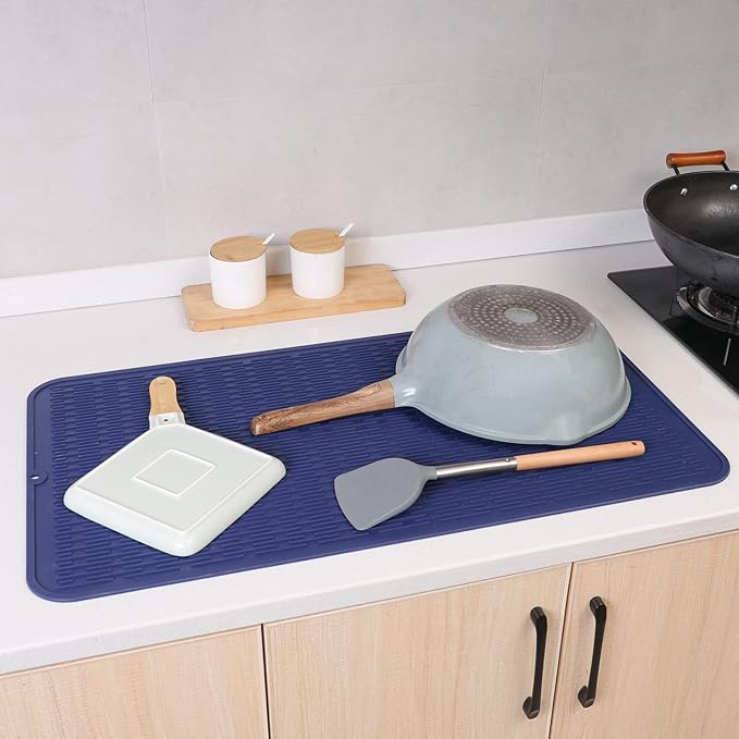 MicoYang Silicone Dish Drying Mat for Multiple UsageEasy cleanEco-friendlyHeat-resistant Silicone Mat for Kitchen Counter or SinkRefrigerator or Drawer Liner Navy Blue 4XL 32 inches x 18 inches