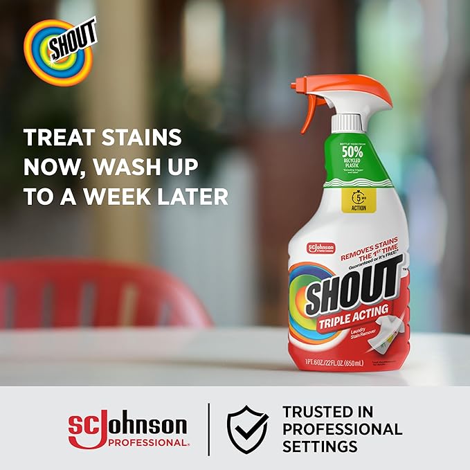 SC Johnson Professional Shout Active Enzyme Laundry Stain Remover Spray 22 fl oz Pack of 8