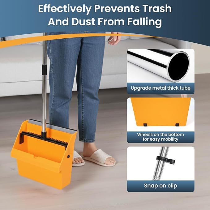 Large Commercial Dustpan with CombLong Handle Upright Heavy Duty Dust Pan Outdoor Indoor for Courtyards Garages Lobbies Shopping Malls Market Floors Sidewalks Classroom Floor Cleaning