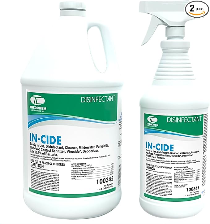 In-Cide Hospital Grade Disinfectant Spray - EPA Registered Cleaner Kills 99.9% MRSA H1N1- Medical Grade for Home Office Clinic - Fresh Scent - 1 Gallon + 32oz Bundle