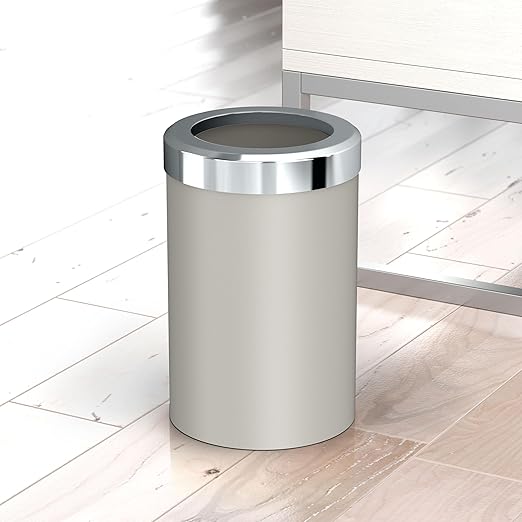 Gatco Small Bathroom Trash Can with Lid Round 3 Gallon Stainless Steel Wastebasket Under Sink Matte Pearl and Chrome for Bathroom Bedroom Office (1931C)