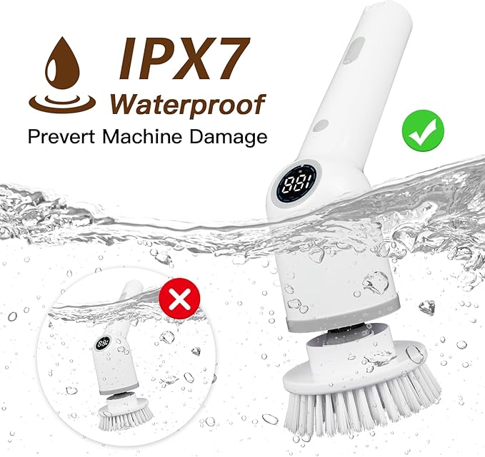 Electric Spin Scrubber: Cordless Shower Scrubber with 8 Replaceable Brush Heads- 3 Adjustable Speeds- Adjustable Extension Handles- Power Cleaning Brush for Bathroom- Floor- Tile