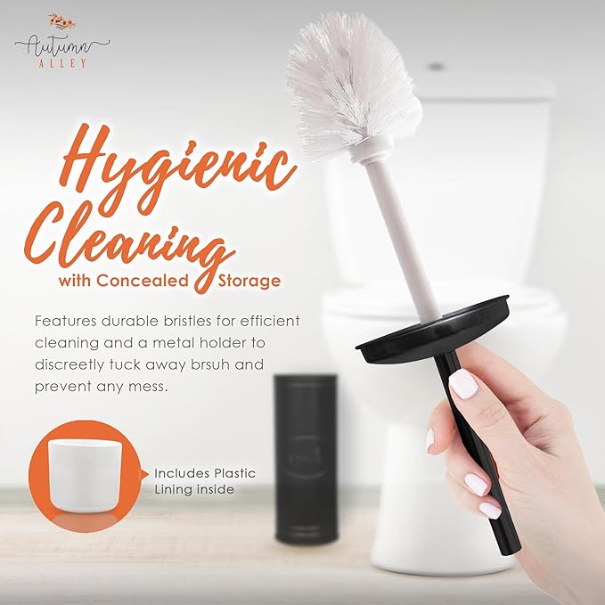Autumn Alley Farmhouse Bathroom Trash Can and Toilet Brush Set - Rustic Bathroom Accessories for Charming Bathroom Décor Matte Black Heavy Gauge Metal