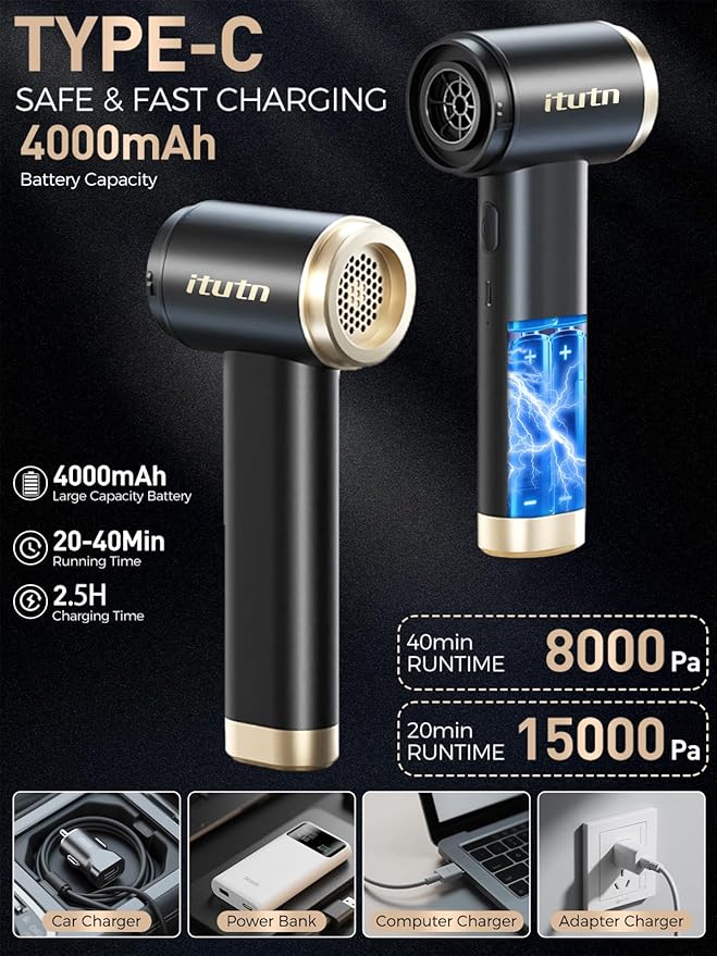 Car Vacuum Portable Cordless 15000PA Powerful Suction High Power Mini Portable Vacuum for Car Handheld Small Vacuum Cleaner &amp Air Duster for Home Office DeskPC Keyboard Cleaning