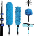 MAYKI 20 Foot High Reach Dusters for Cleaning 5 PCS Ceiling Fan Dusters with Extension Pole Cobweb Duster with Extension Pole for High Ceilings/Fans 2 in 1 Window Squeegee Duster
