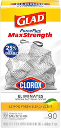 Glad ForceFlex MaxStrength Kitchen Drawstring Bags with Lemon Fresh Bleach Scent 13 Gal 90 Bags