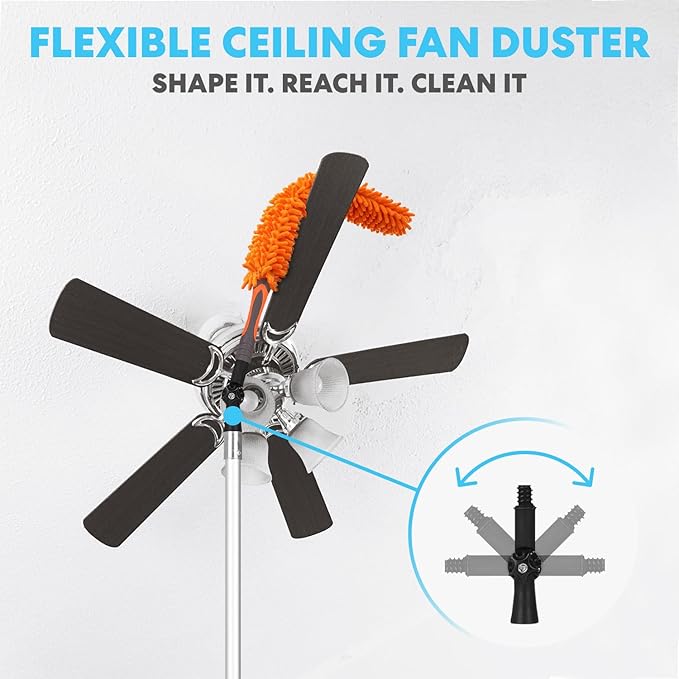 Simpli-Magic 20 Foot High Ceiling Duster Kits with 5-12ft Heavy Duty Extension Pole High Reach Duster for CleaningMicrofiber Feather DusterCobweb DusterCeiling Fan DusterWindow Squeegee &amp Cle